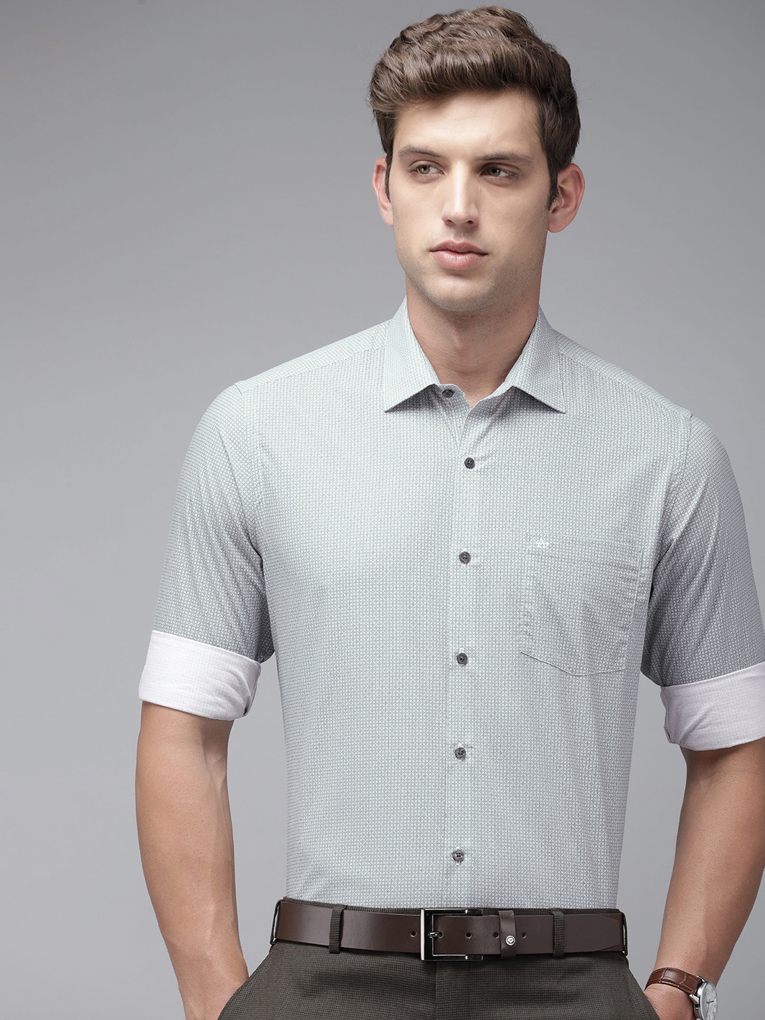 

Arrow Manhattan Slim Fit Printed Pure Cotton Formal Shirt, Green
