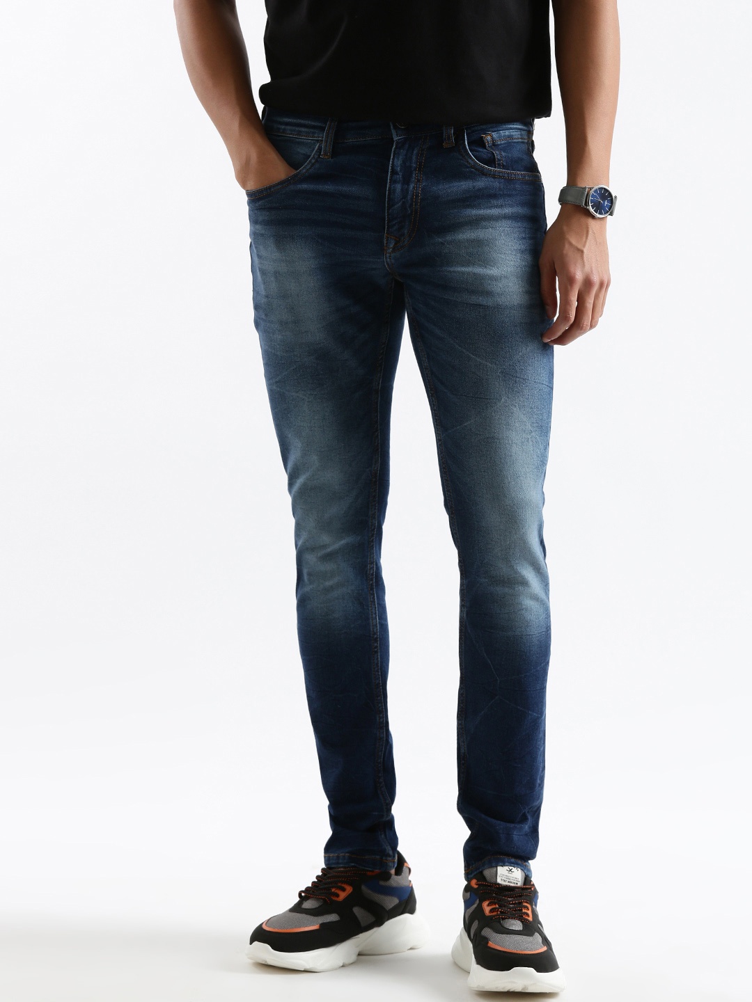 

WROGN Men Slim Fit Heavy Fade Cotton Jeans, Blue