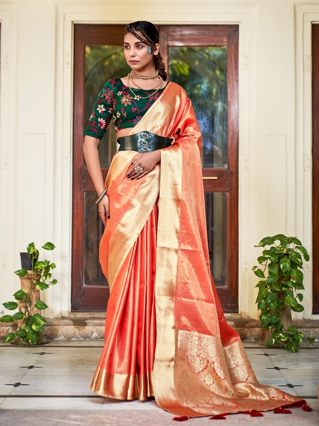 

Mitera Kanjeevaram Zari Saree, Orange