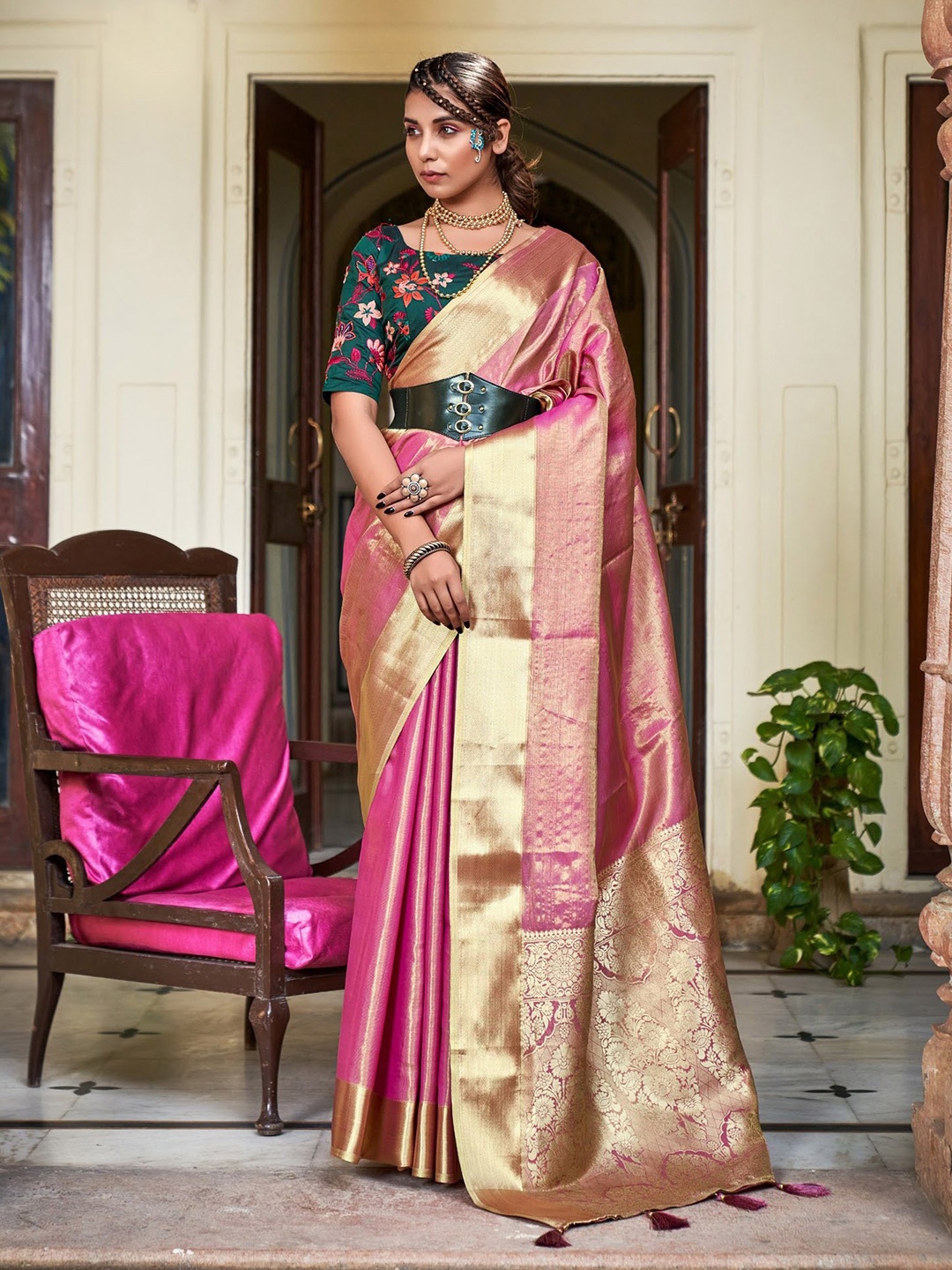 

Mitera Kanjeevaram Zari Saree, Pink