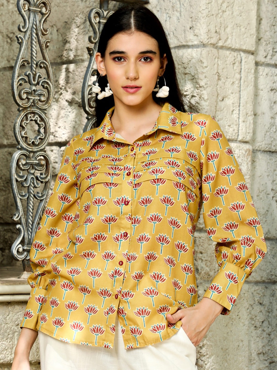 

Jaipur Kurti Comfort Ethnic Motif Printed Casual Shirt, Mustard