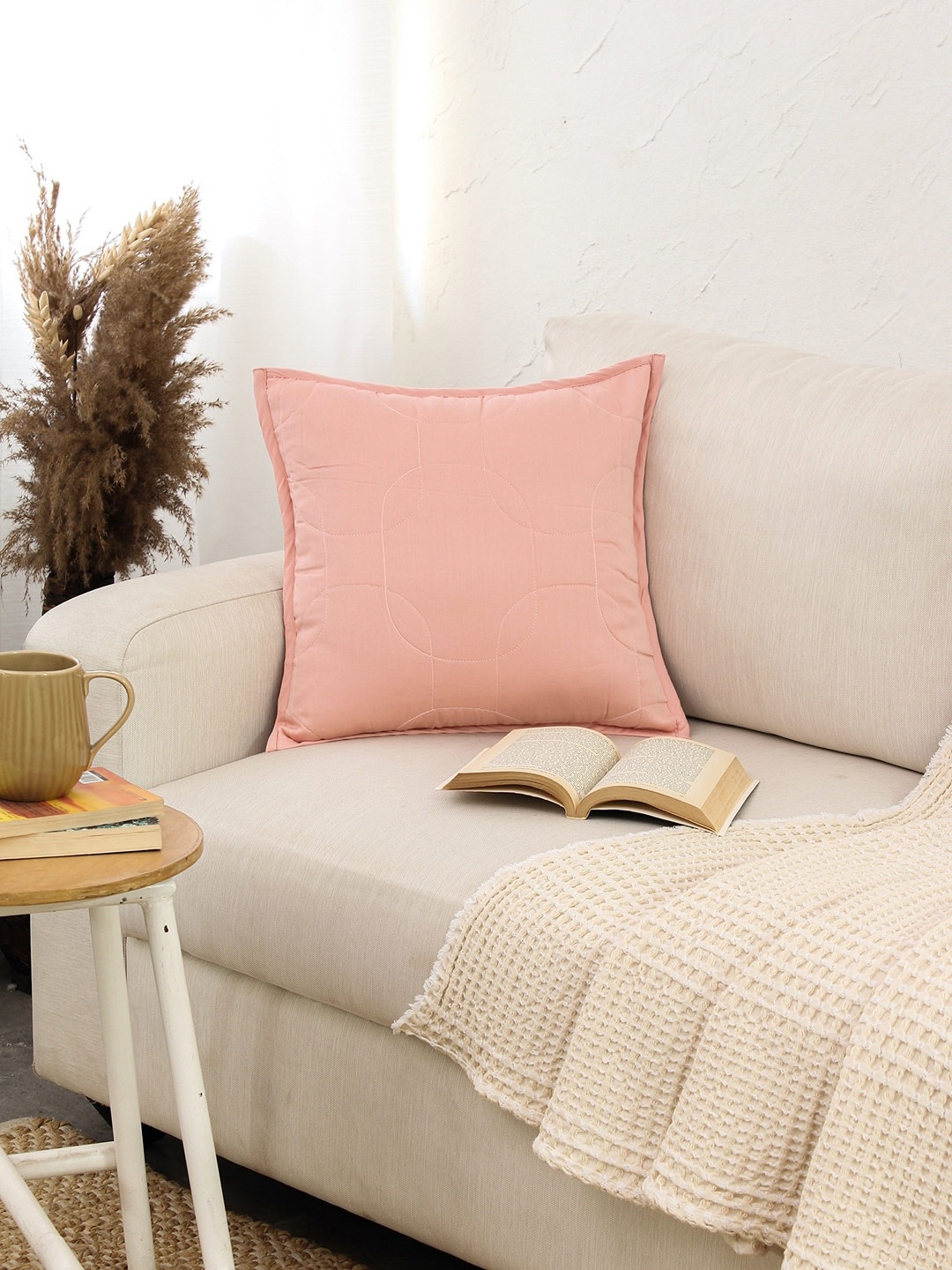 

House This Pink Cotton Square Cushion Cover