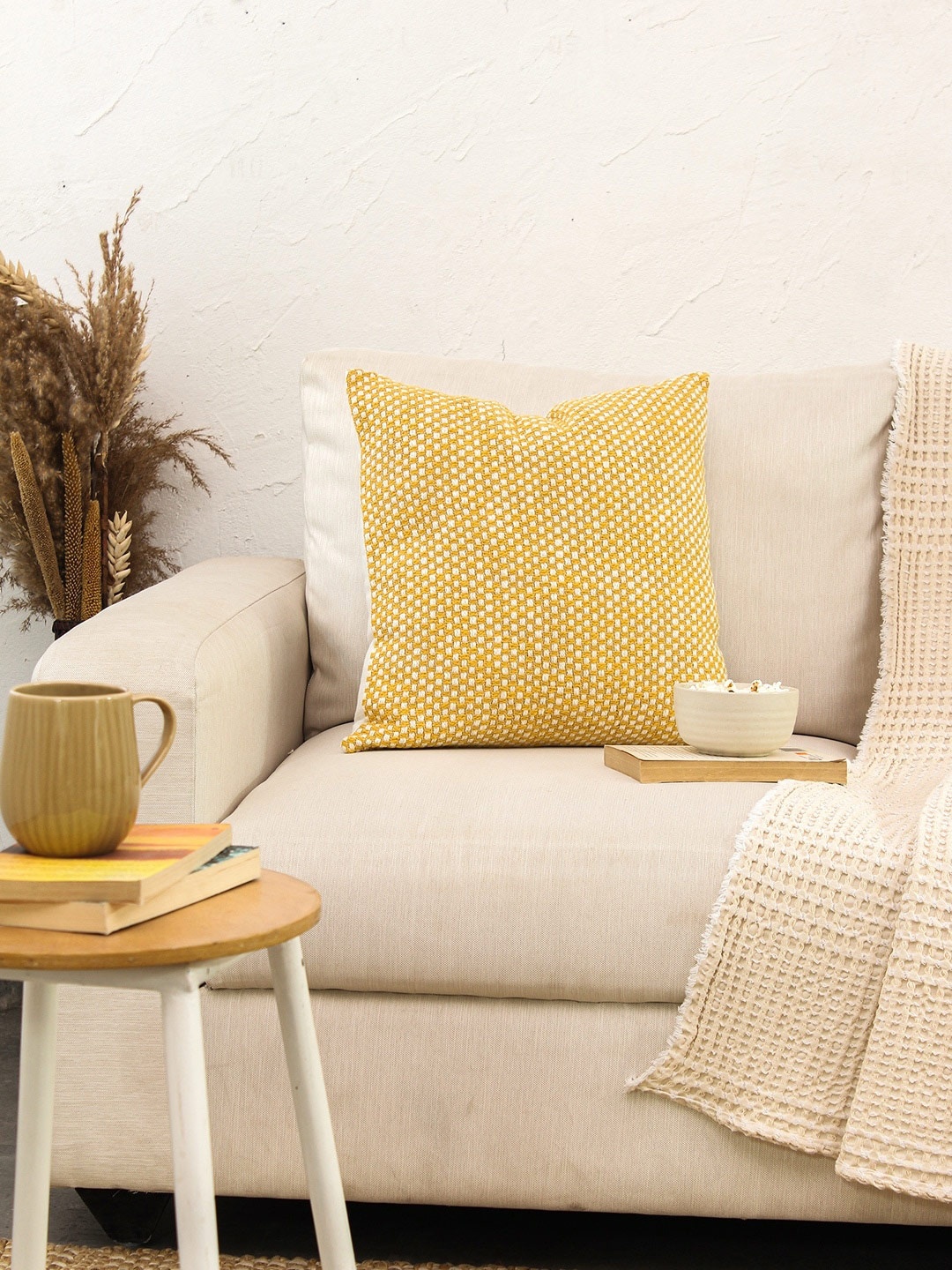 

House This Yellow & White Cotton Square Cushion Cover