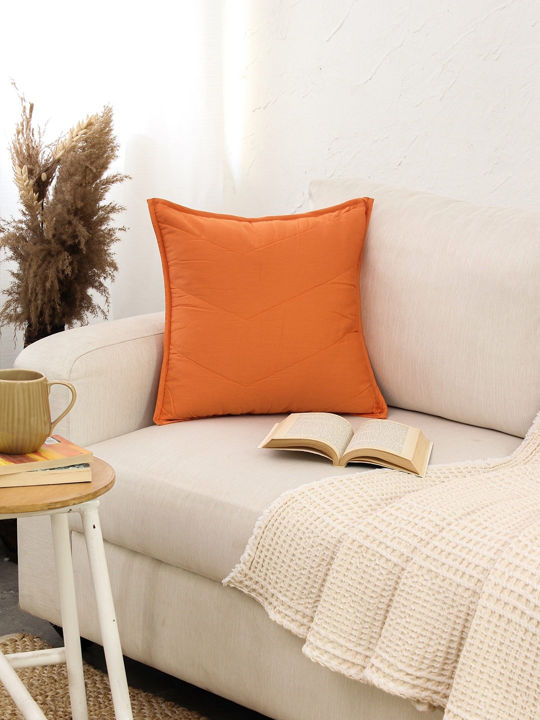 

House This Orange Cotton Square Cushion Cover