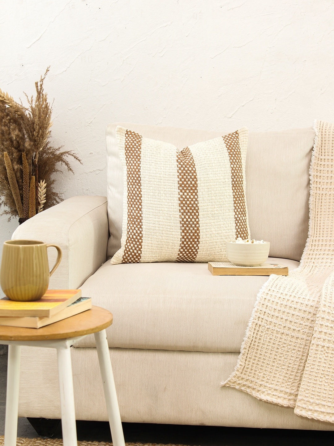 

House This Brown & White Striped Cotton Square Cushion Cover