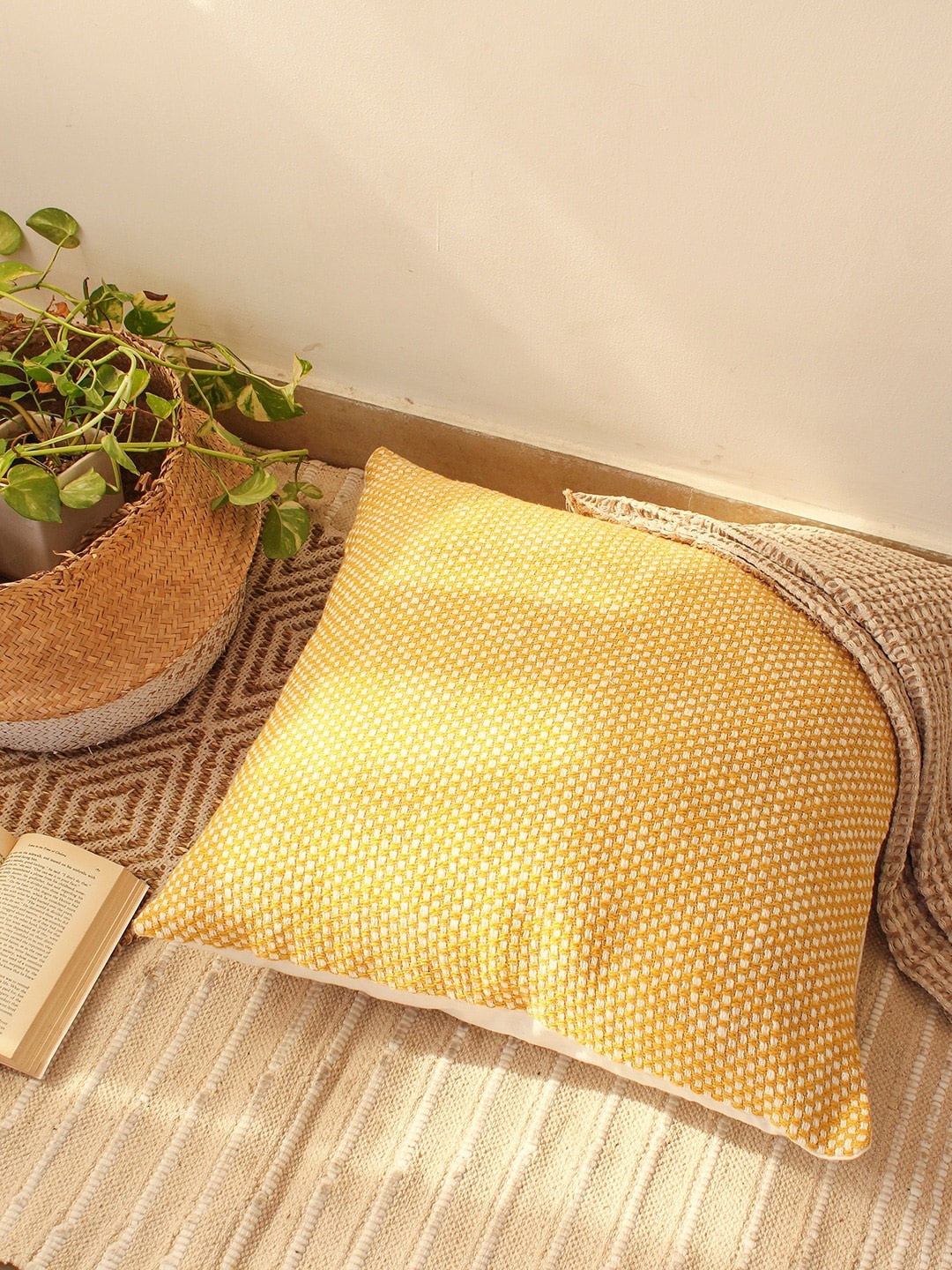

House This Vindhya Yellow Cotton Square Cushion Cover