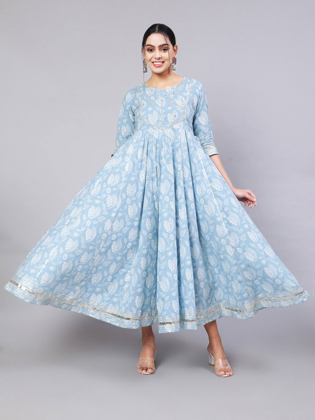

KIMAYRA Floral Printed A Line Ethnic Dress, Blue