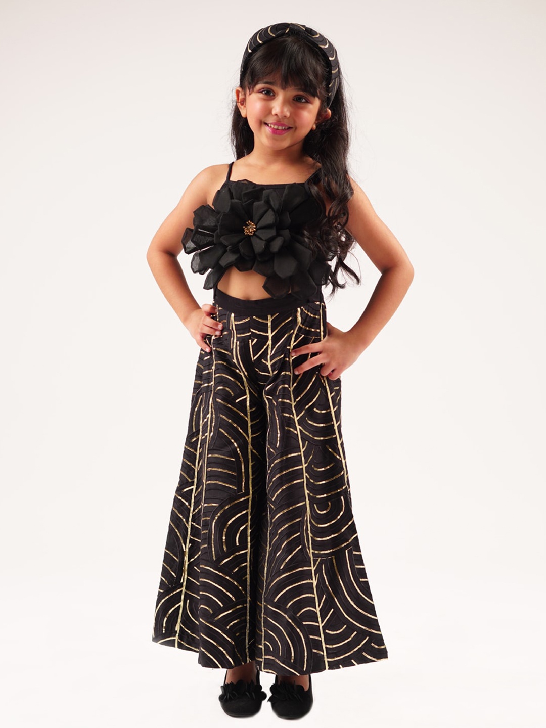 

LIL DRAMA Girls Printed Cotton Basic Jumpsuit, Black