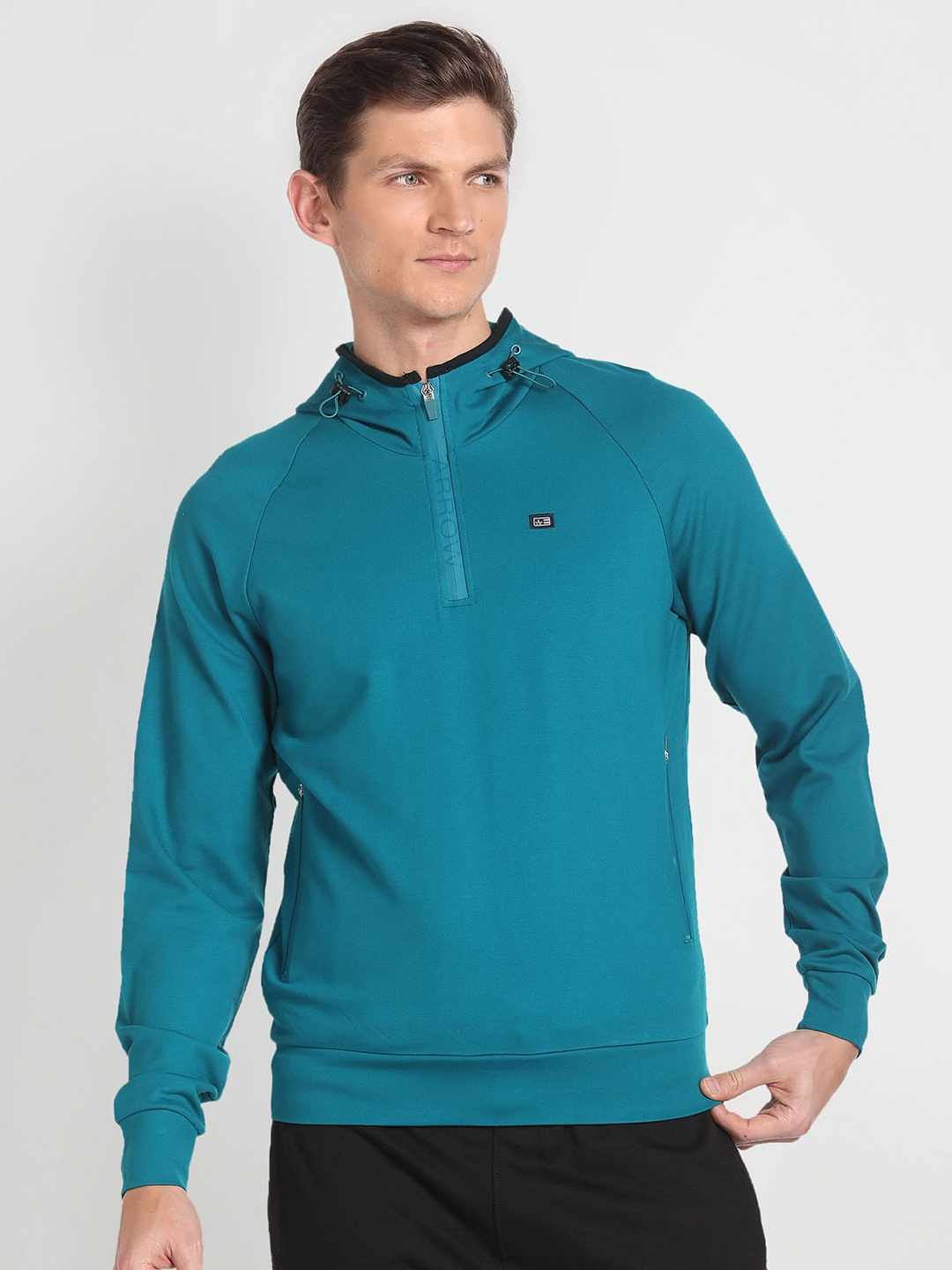 

Arrow Sport Hooded Neck Long Sleeve Zip Detail Pullover Sweatshirt, Blue