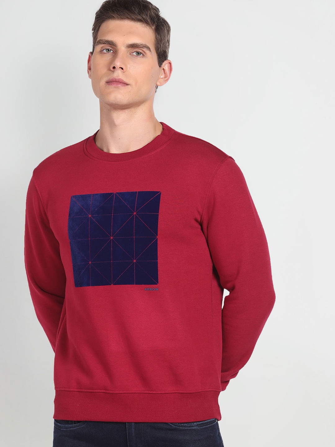 

Arrow Sport Geometric Printed Crew Neck Long Sleeve Pullover Sweatshirt, Red