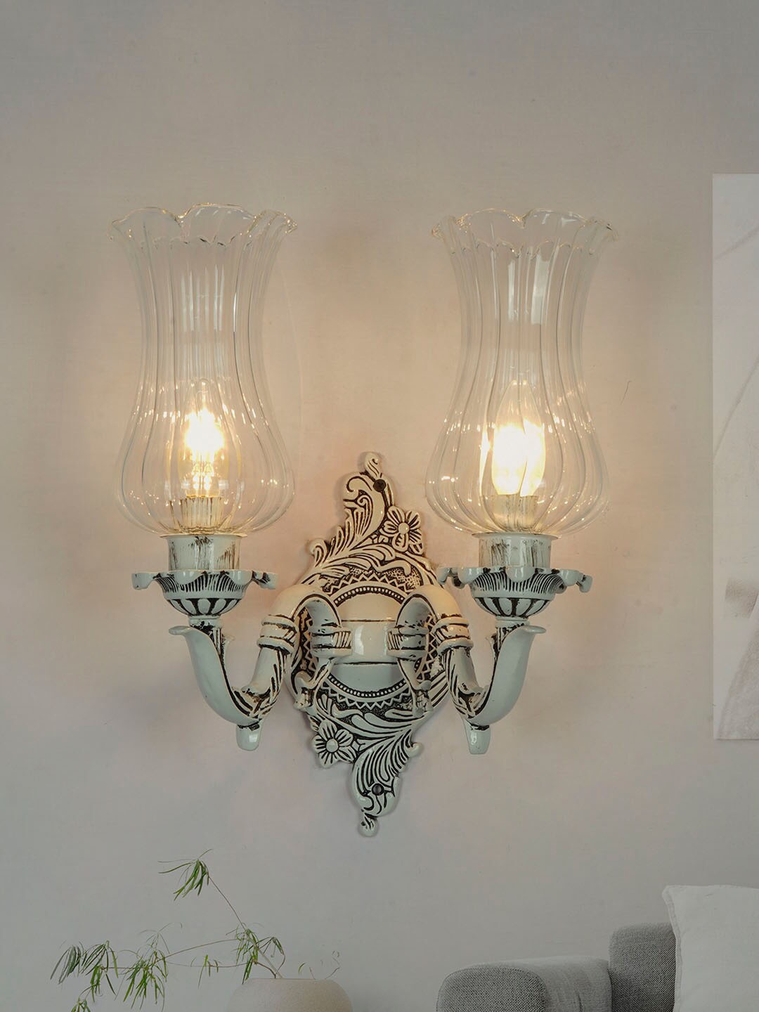 

Fos Lighting White Traditional Swan Double Wall Lamp With Fluted Glass Shades