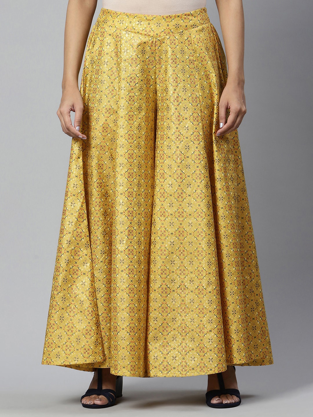 

AURELIA Ethnic Motifs Flared Ethnic Palazzos, Yellow