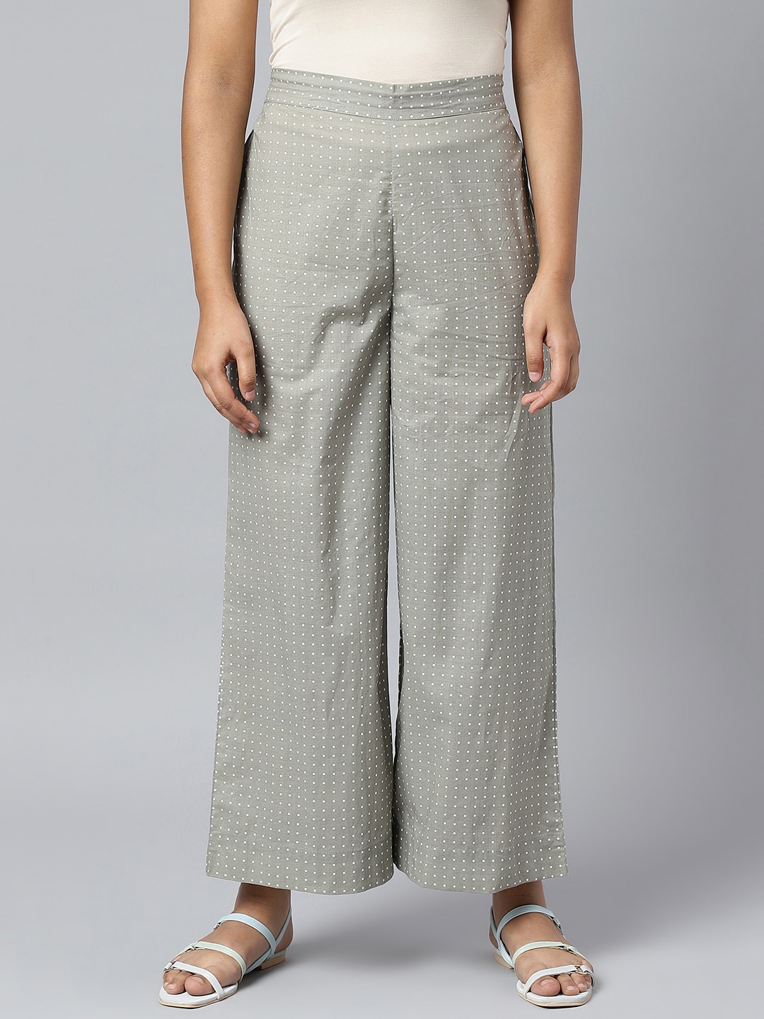 

AURELIA Polka Dot Printed Pure Cotton Ethnic Palazzos, Grey