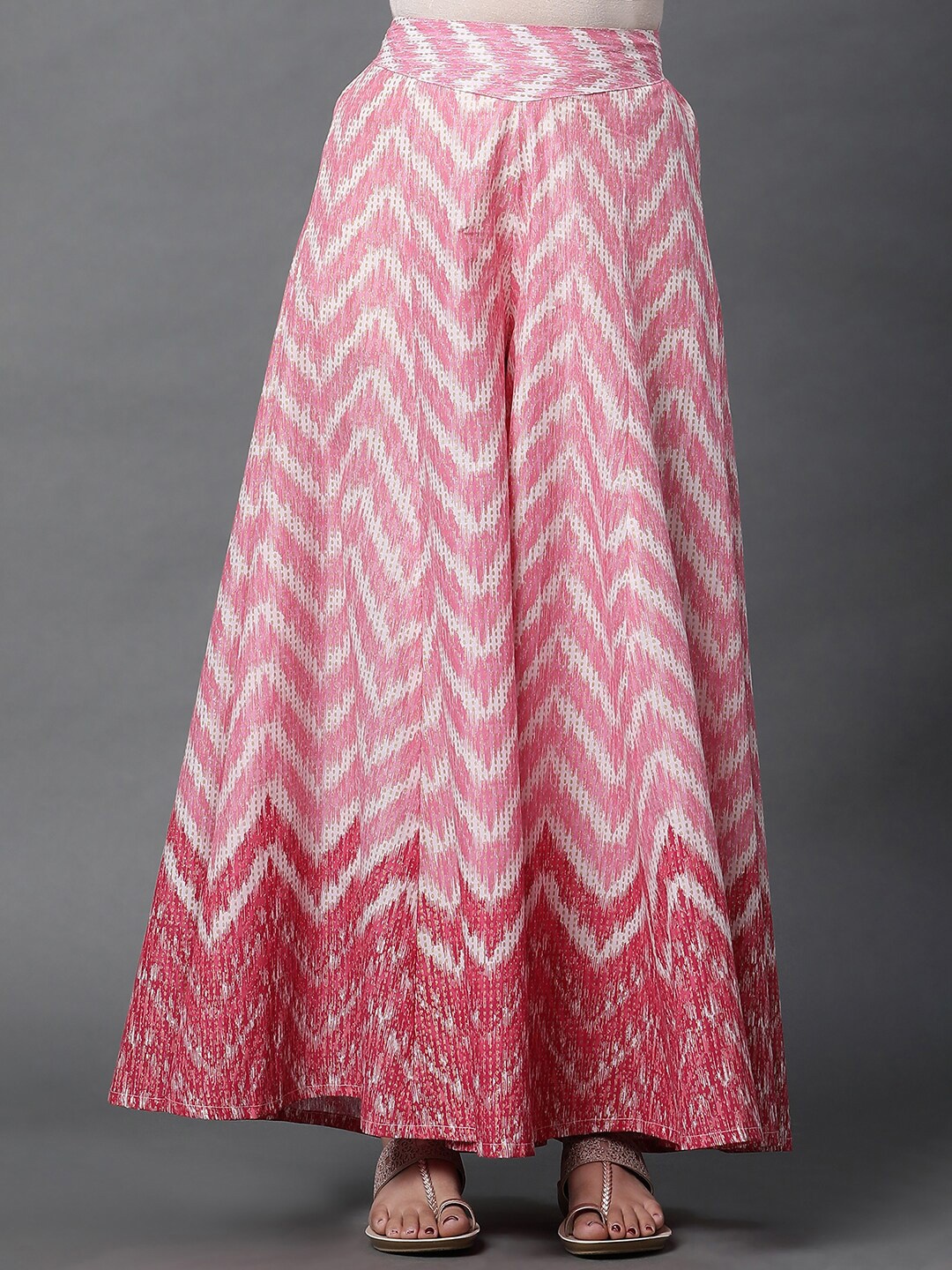 

AURELIA Abstract Printed Pure Cotton Flared Ethnic Palazzos, Pink