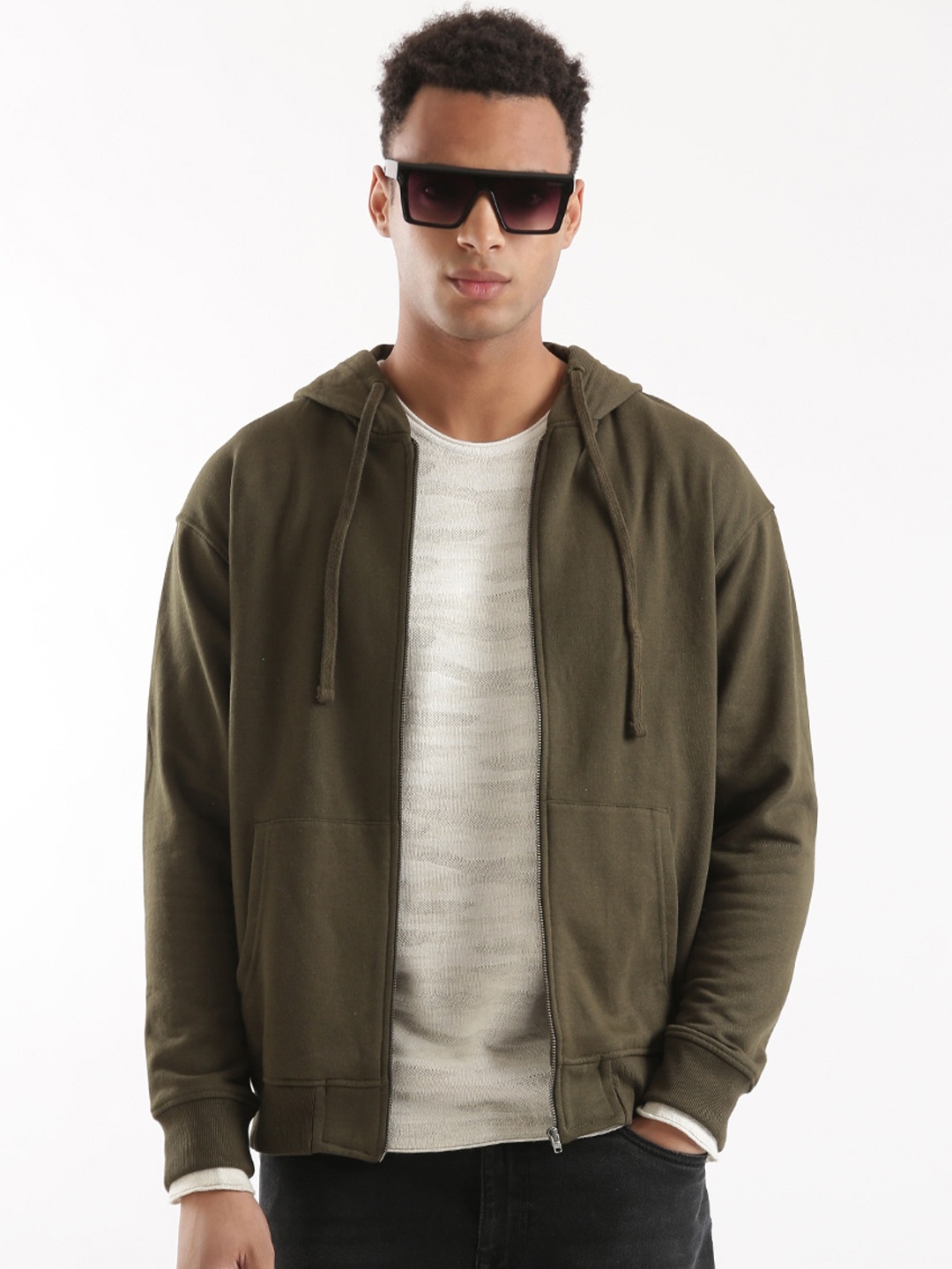 

WROGN Hooded Cotton Sweatshirt, Olive