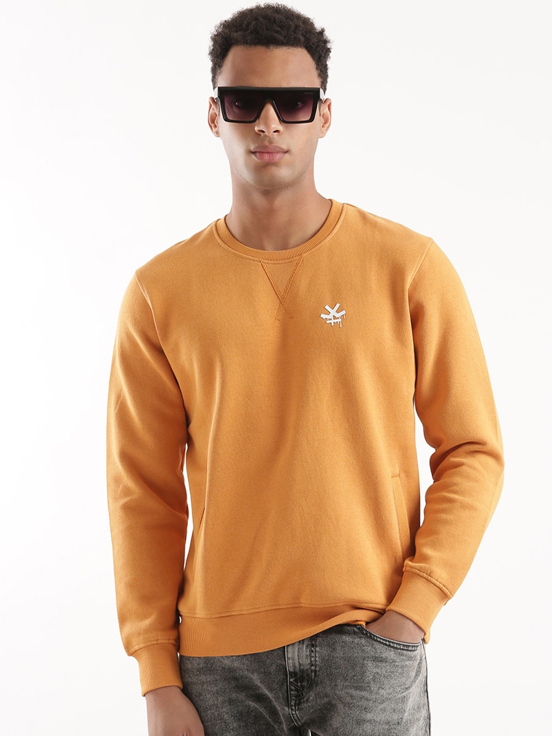

WROGN Round Neck Cotton Sweatshirt, Yellow