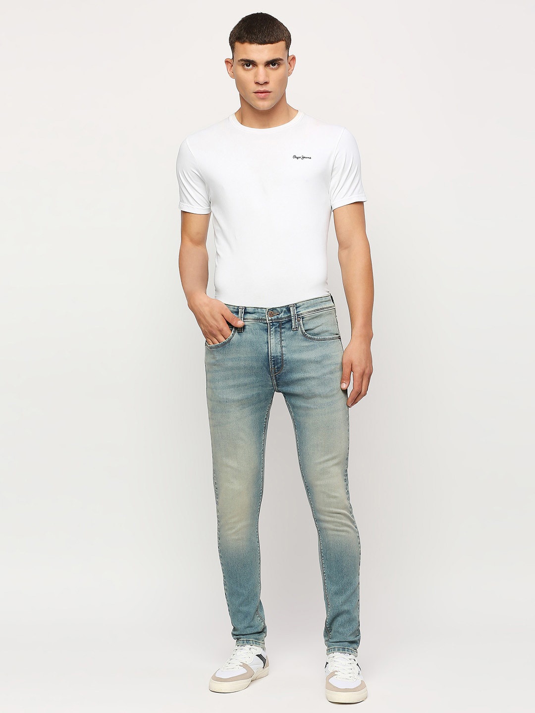 

Pepe Jeans Men Skinny Fit Heavy Fade Stretchable Jeans, Blue
