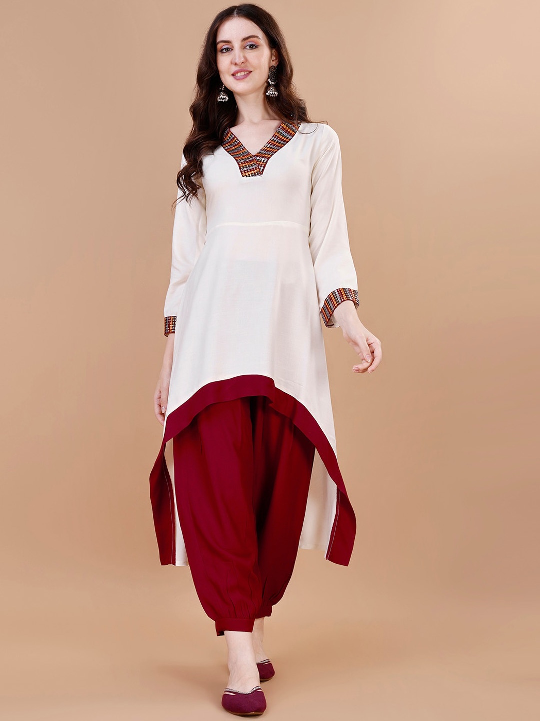 

KALINI Ethnic Motifs Yoke Design A-Line Kurta With Salwar, White