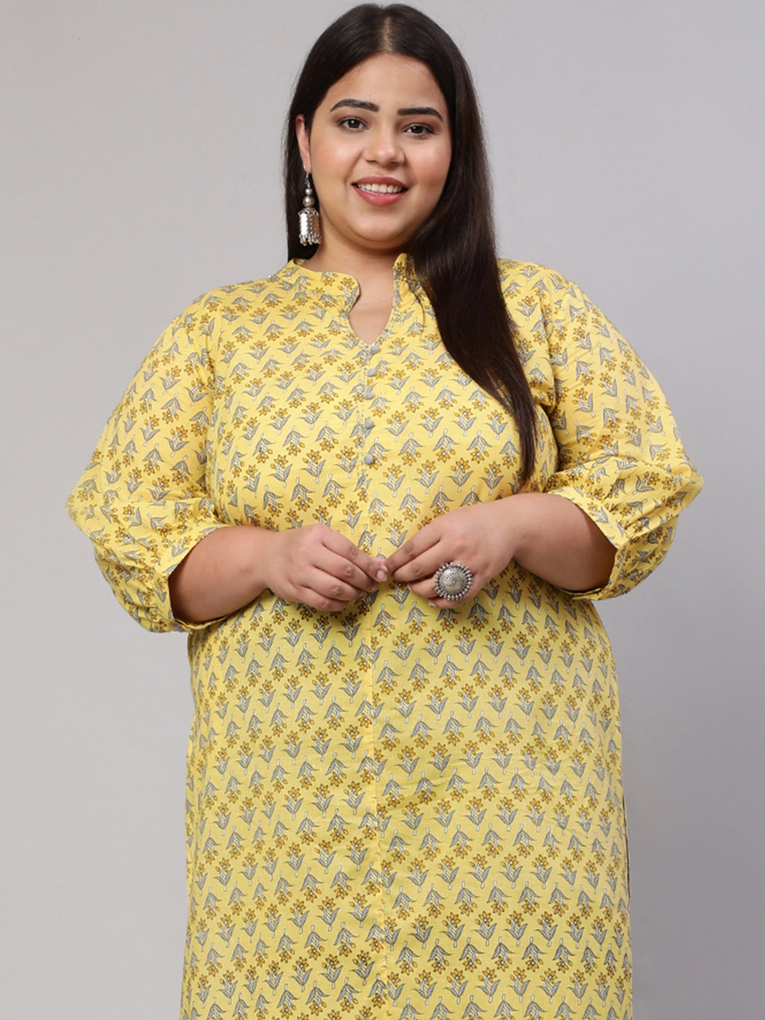

Jaipur Kurti Plus Size Ethnic Motifs Printed Regular Cotton Kurta, Yellow