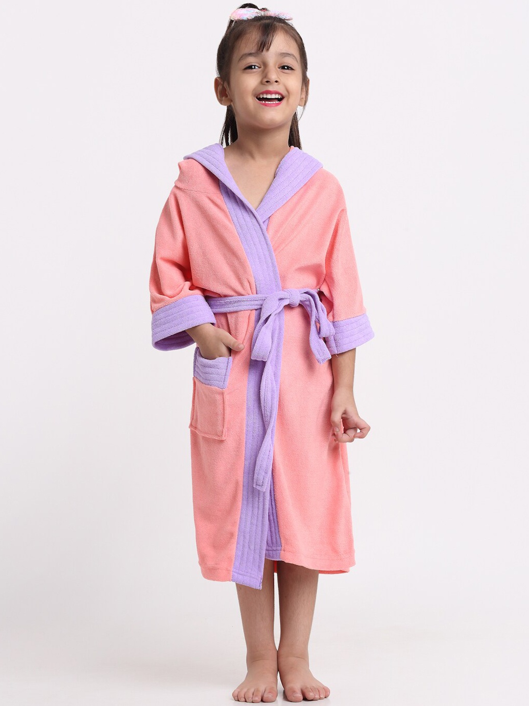 

Creeva Kids Pink & Purple Cotton Hooded Bath Robe