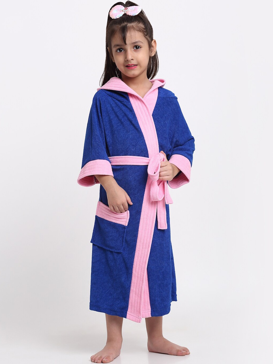 

Creeva Solid Hooded Bath Robe, Blue