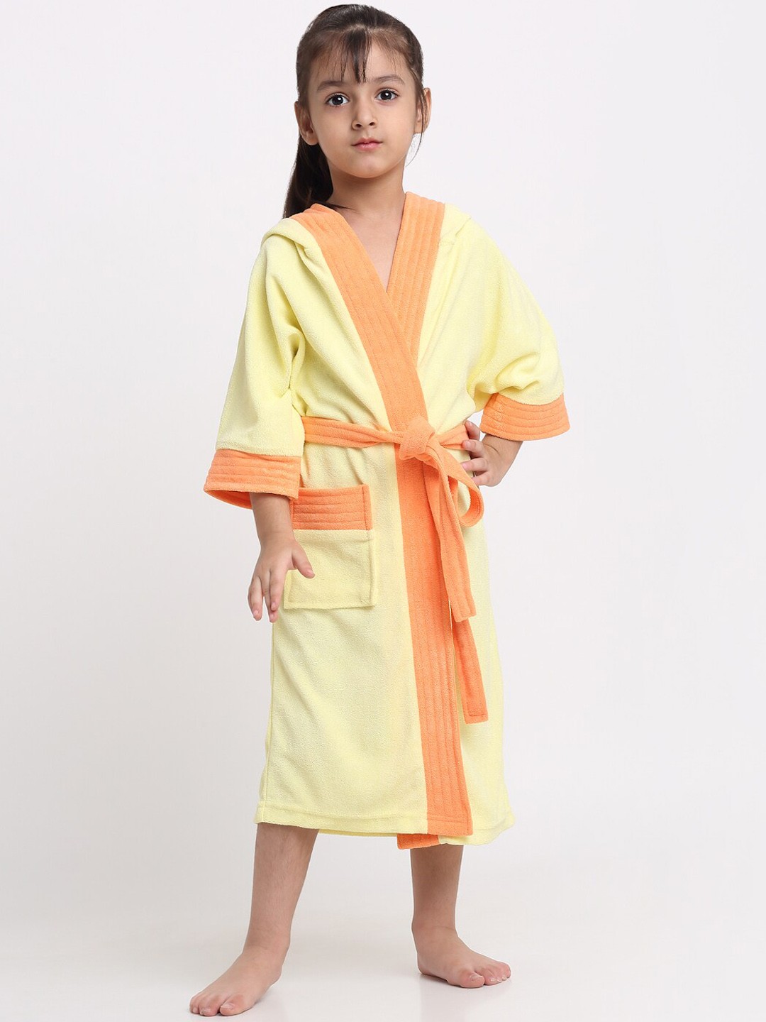 

Creeva Solid Hooded Bath Robe, Yellow