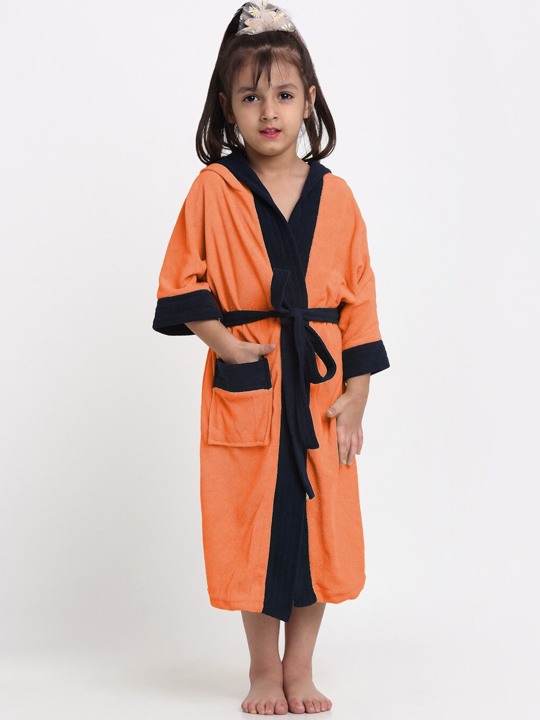 

Creeva Solid Hooded Bath Robe, Orange