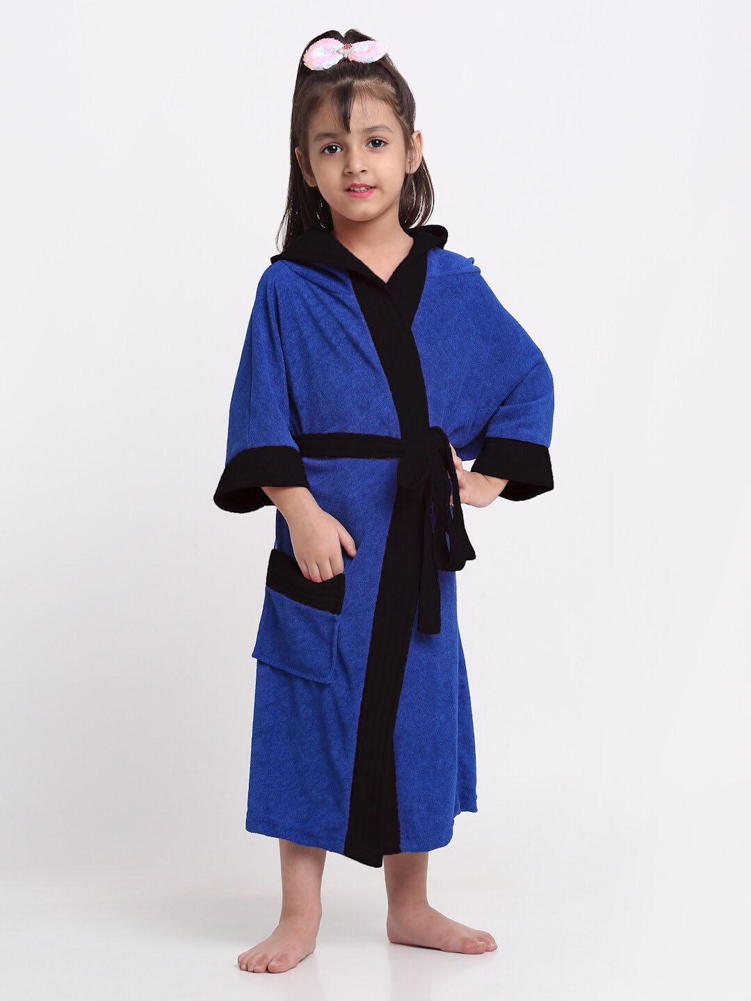 

Creeva Solid Hooded Bath Robe, Blue