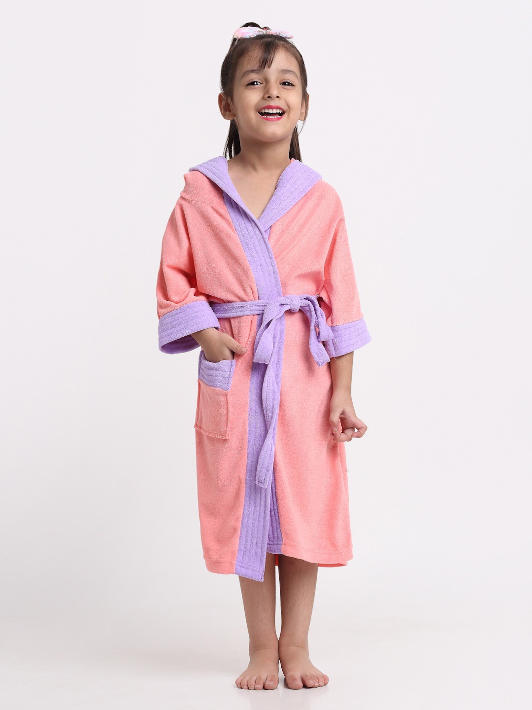 

Creeva Solid Hooded Bath Robe, Pink