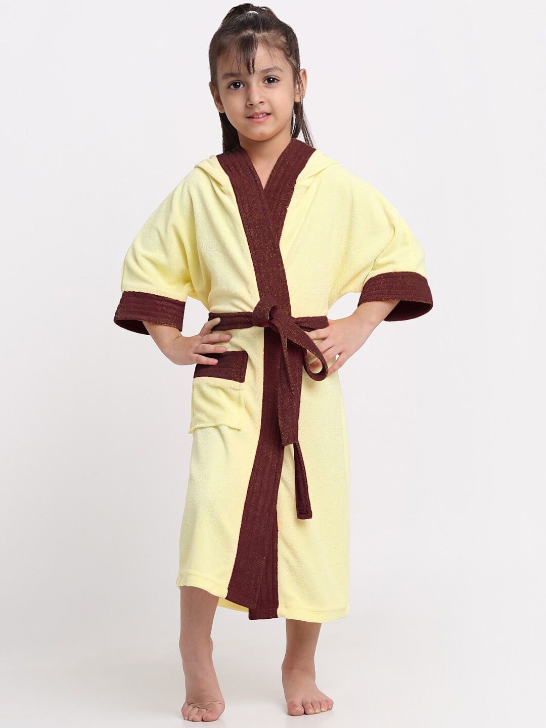 

Creeva Solid Hooded Bath Robe, Yellow