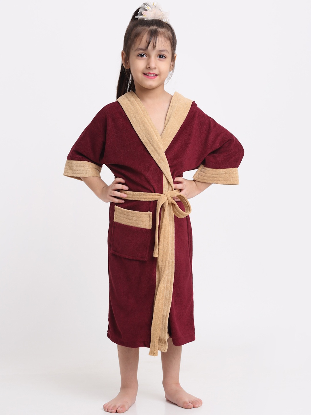

Creeva Solid Hooded Bath Robe, Maroon
