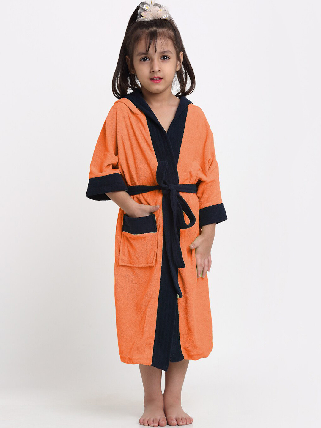 

Creeva Solid Hooded Bath Robe, Orange