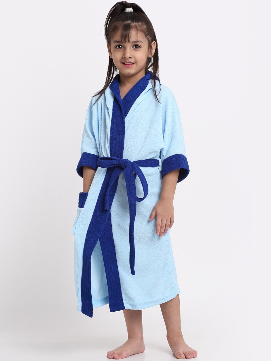 

Creeva Solid Hooded Bath Robe, Blue