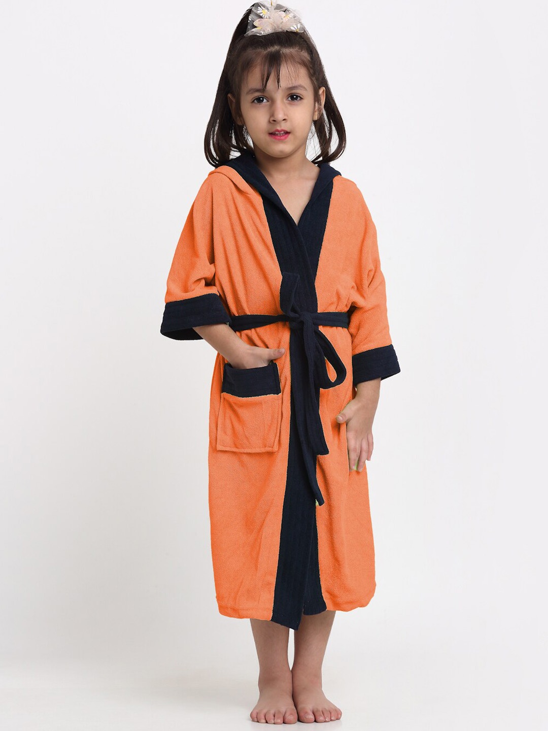 

Creeva Solid Hooded Bath Robe, Orange
