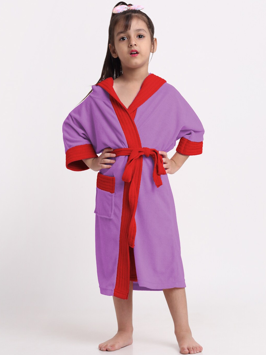 

Creeva Solid Hooded Bath Robe, Purple