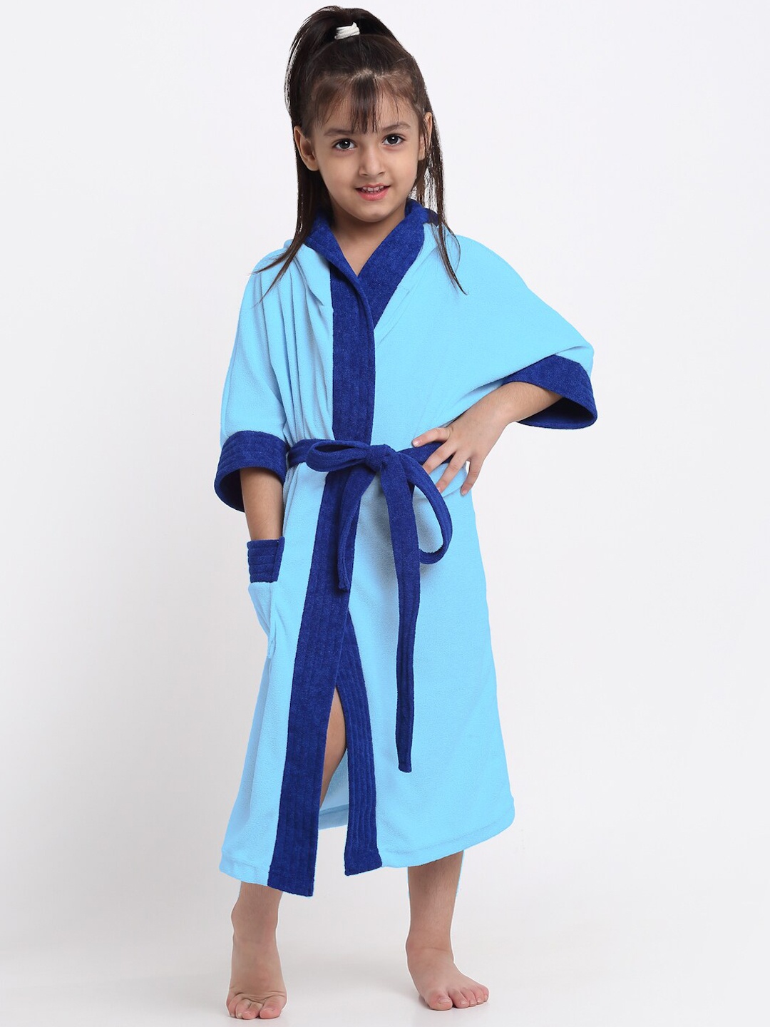 

Creeva Solid Hooded Bath Robe, Blue