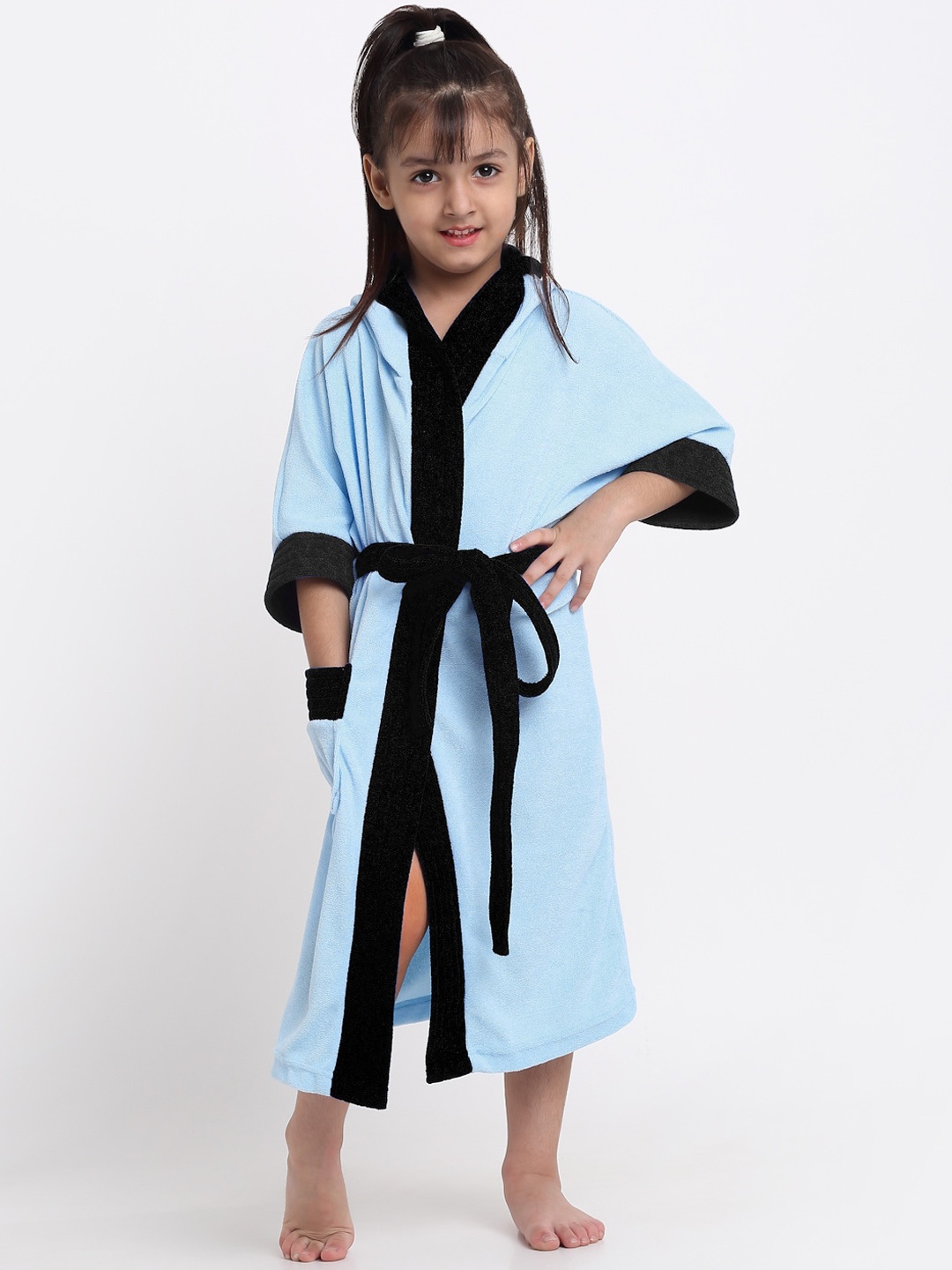 

Creeva Solid Hooded Bath Robe, Blue