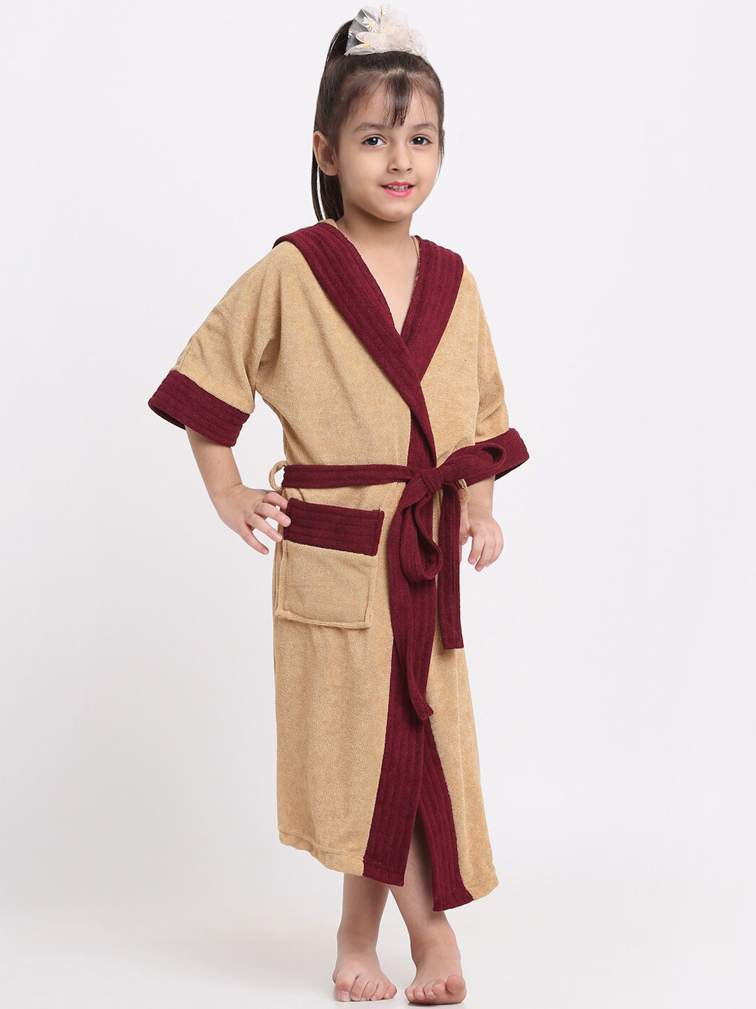 

Creeva Solid Hooded Bath Robe, Camel brown