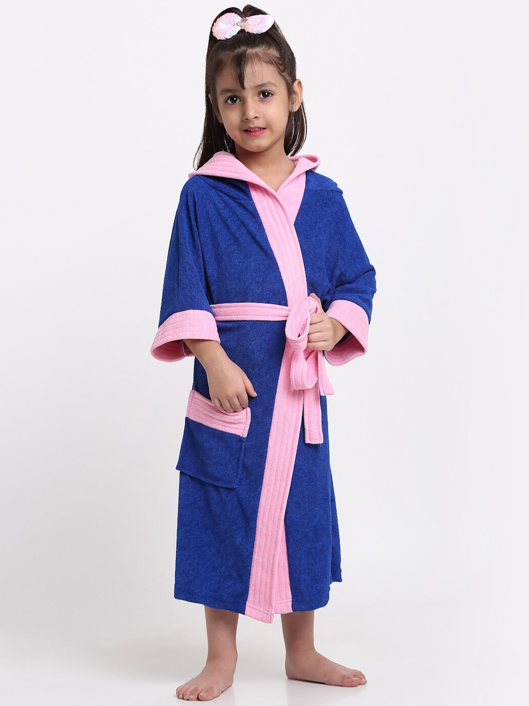 

Creeva Solid Hooded Bath Robe, Blue