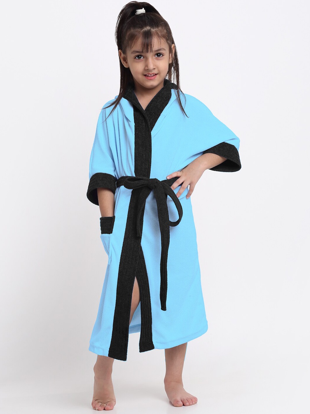 

Creeva Solid Hooded Bath Robe, Blue