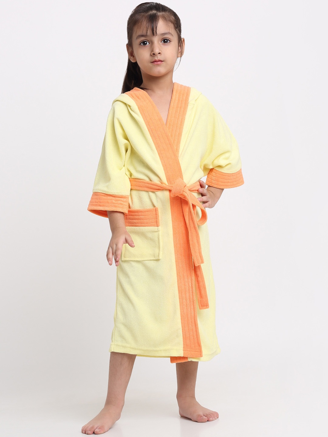 

Creeva Solid Hooded Bath Robe, Yellow