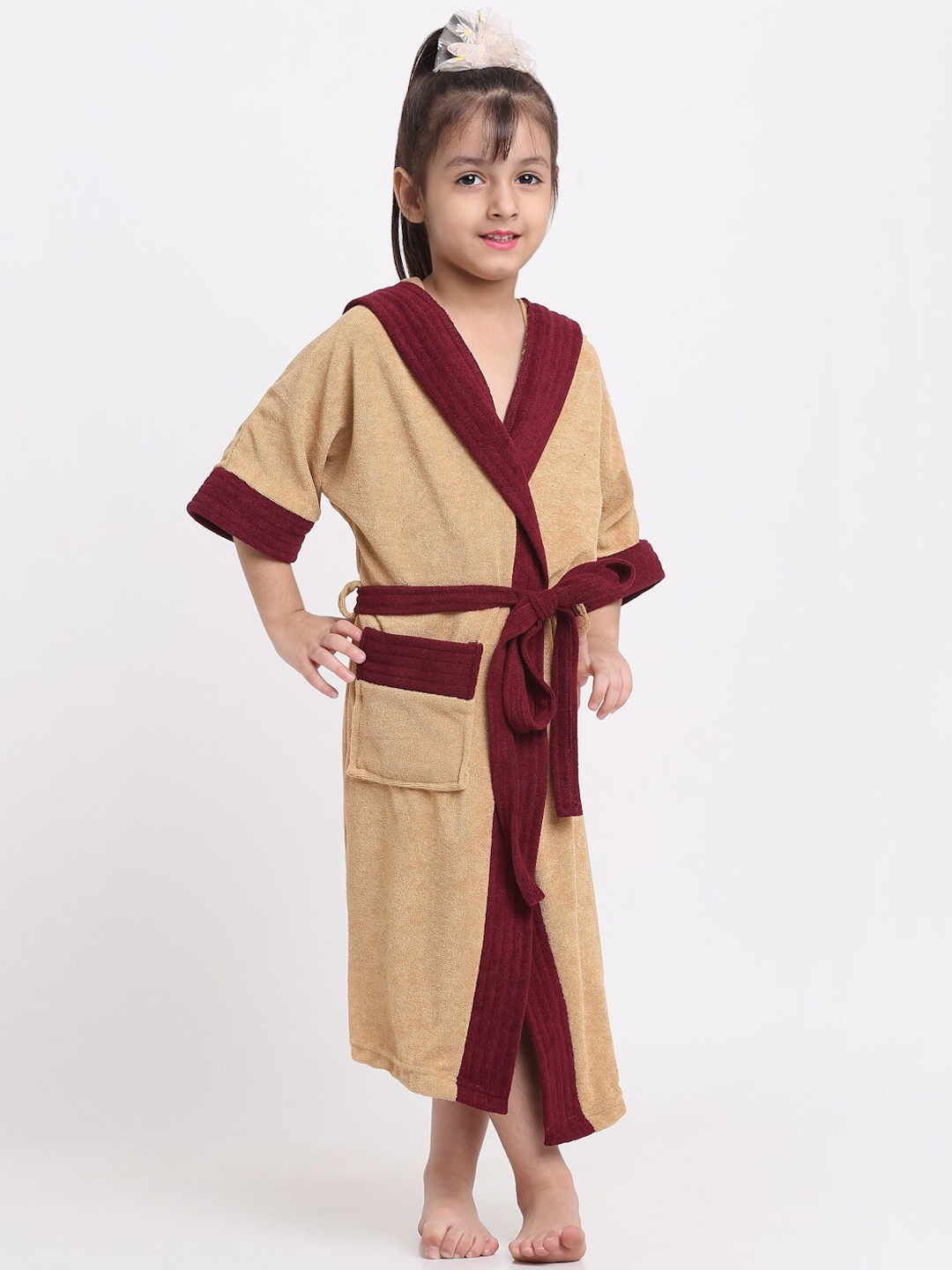 

Creeva Solid Hooded Bath Robe, Camel brown