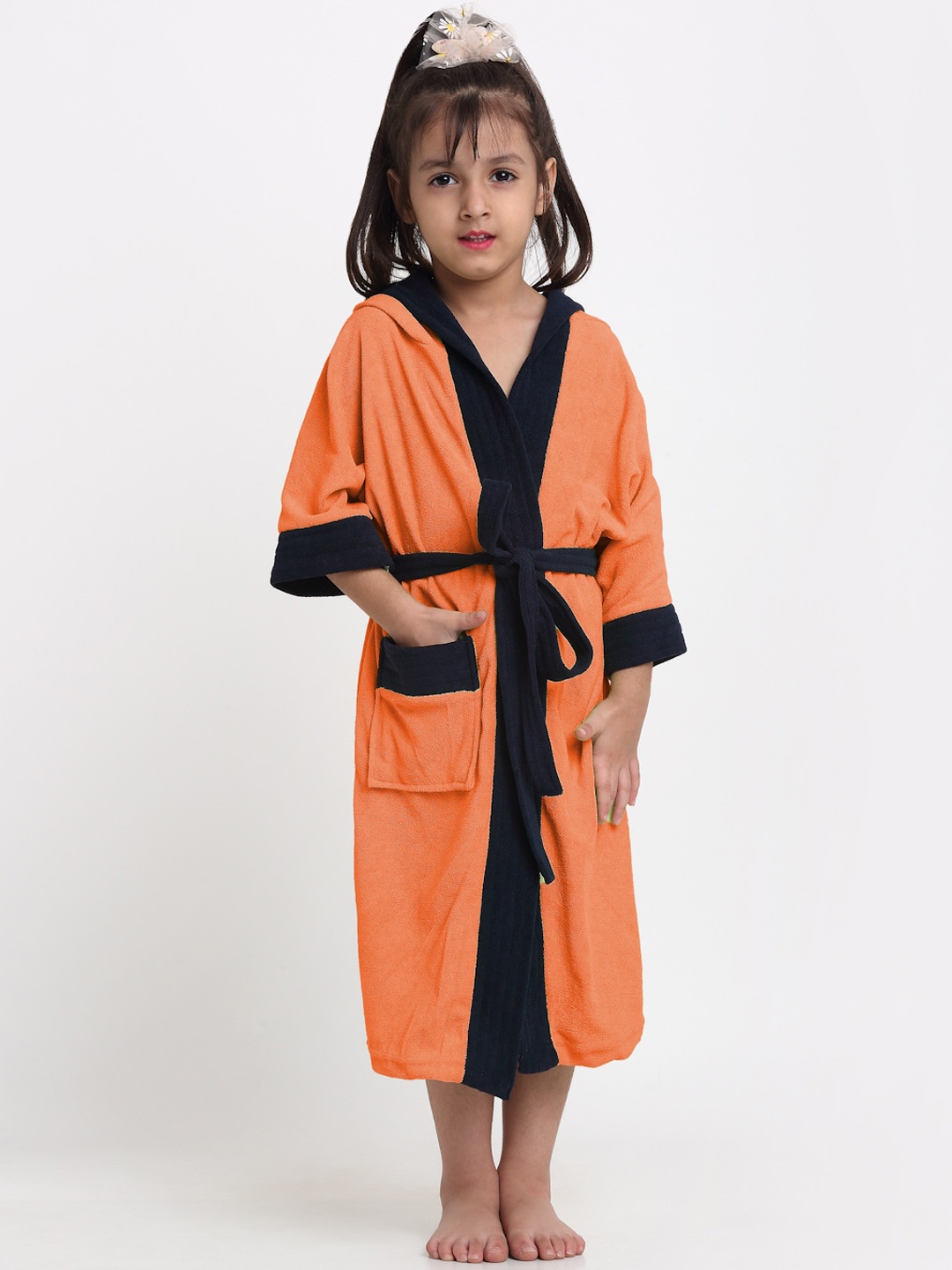 

Creeva Solid Hooded Bath Robe, Orange