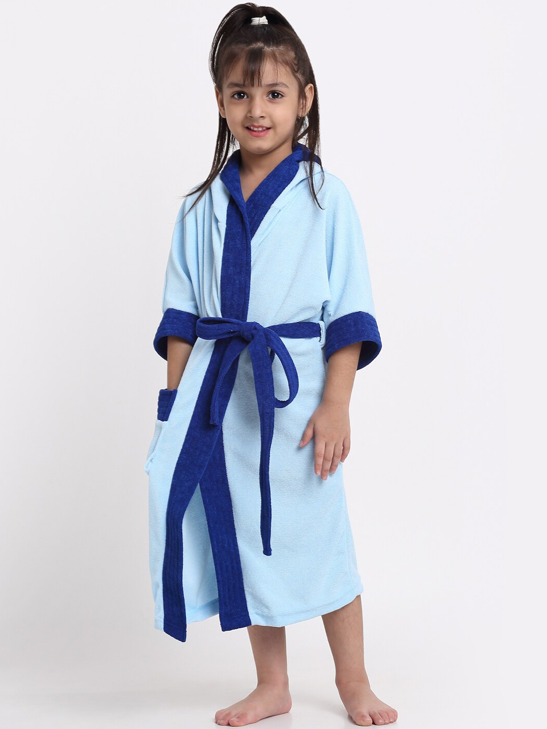 

Creeva Solid Hooded Bath Robe, Blue