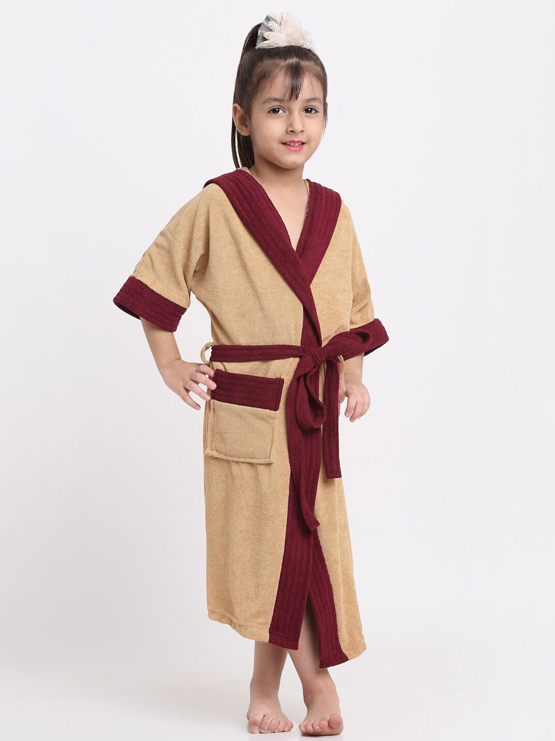 

Creeva Solid Hooded Bath Robe, Camel brown