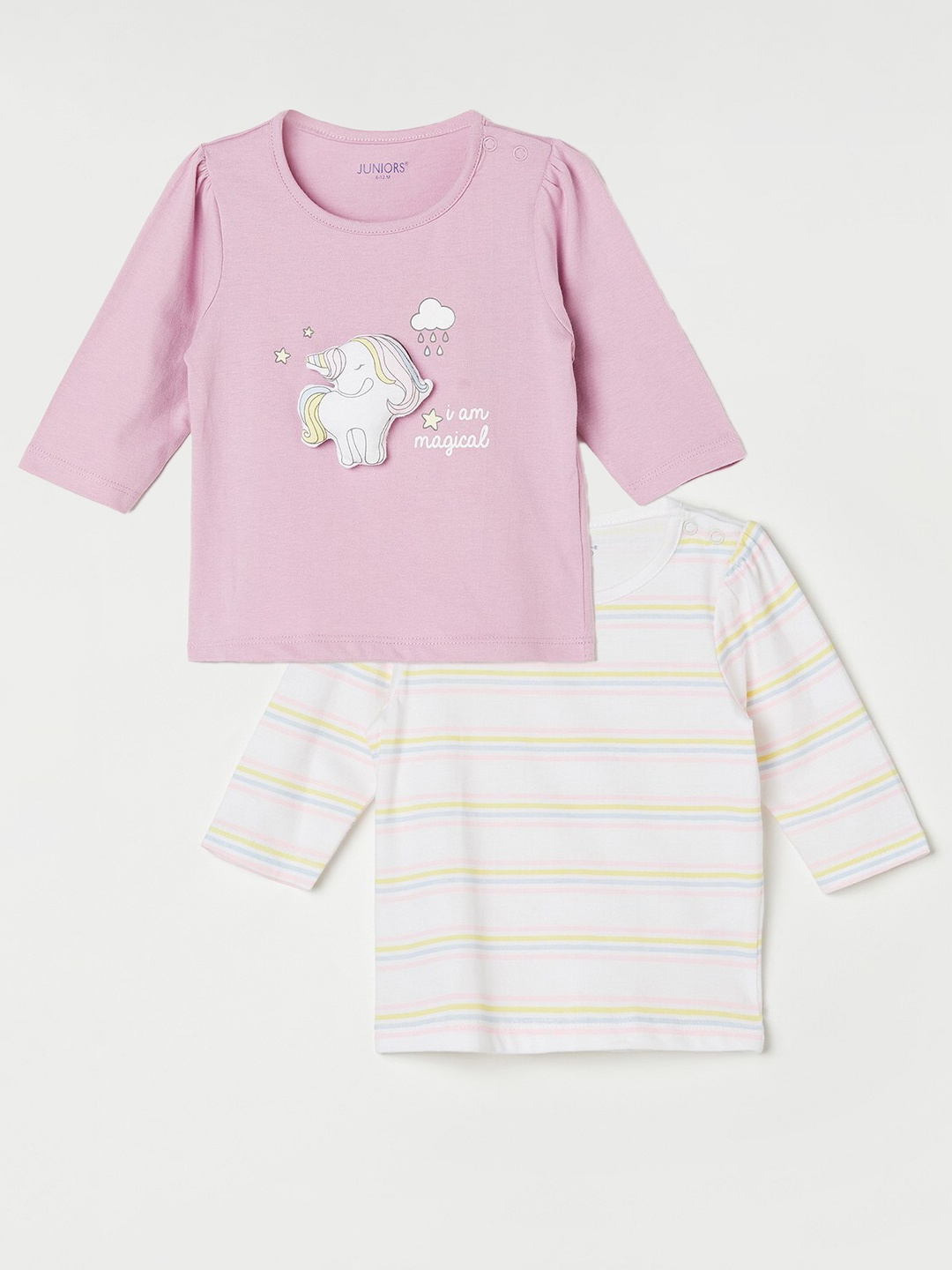 

Juniors by Lifestyle Boys Pack Of 2 Striped Round Neck Cotton Regular T-shirt, Pink