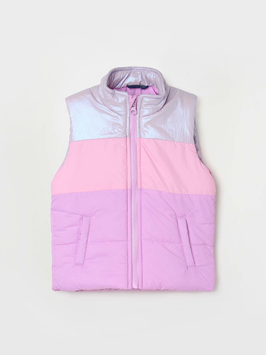

Juniors by Lifestyle Girls Colourblocked Mock Collar Padded Jacket, Pink