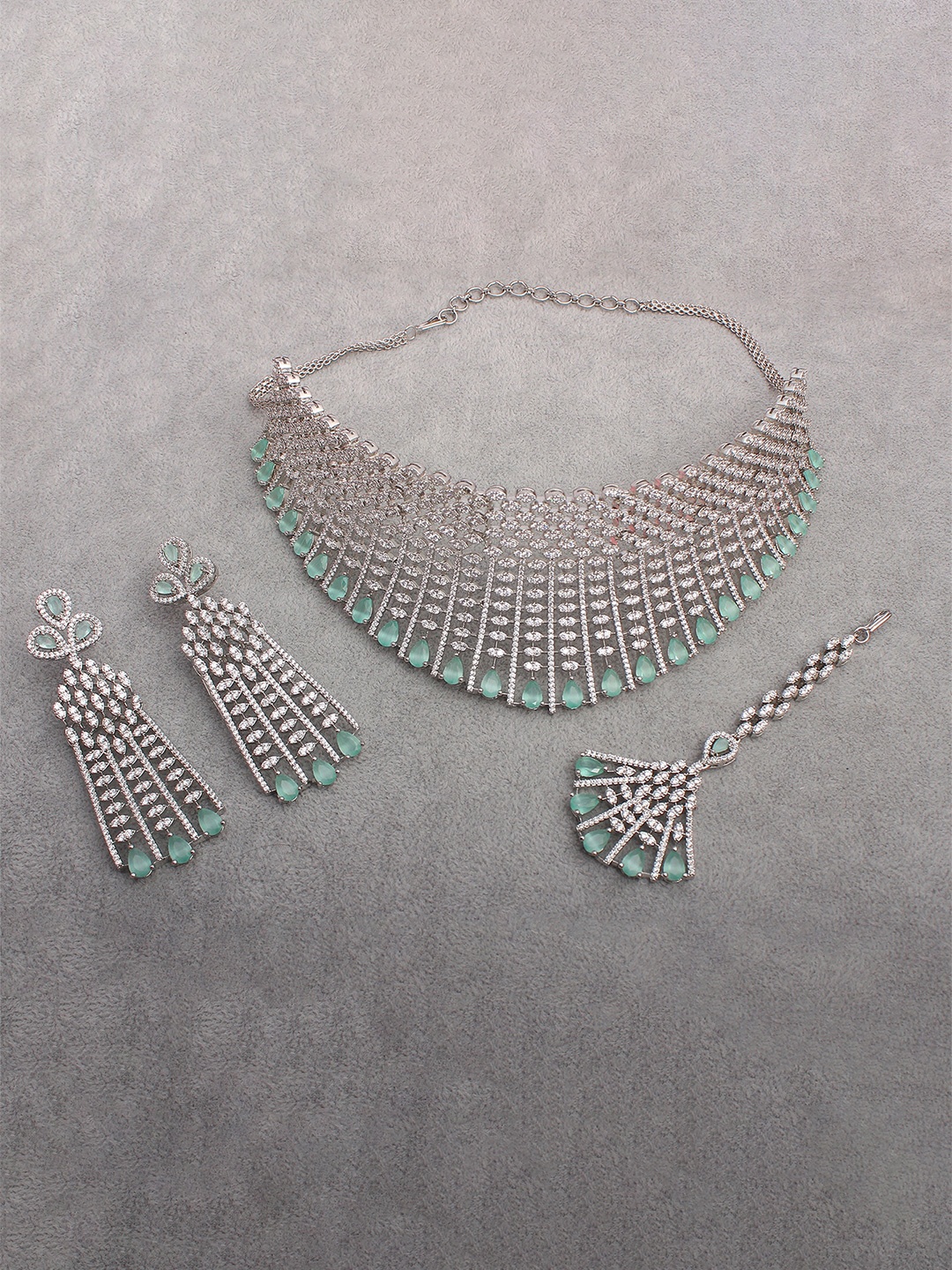 

Mirana Rhodium-Plated Necklace Set With Maang Tika, Silver