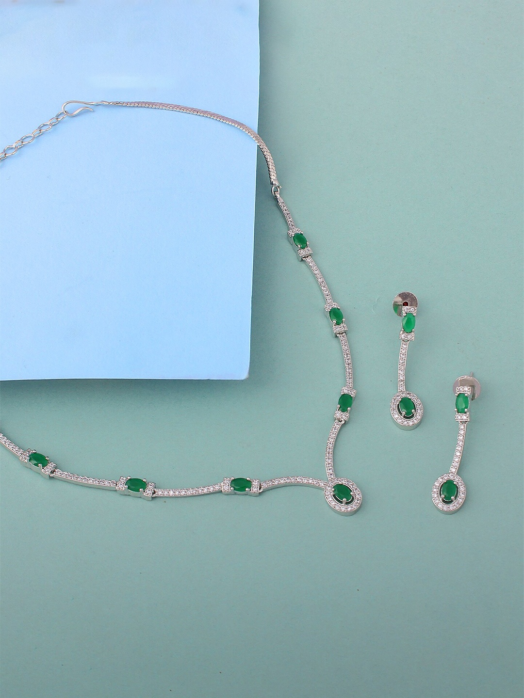 

Mirana Rhodium-Plated Cubic Zirconia-Studded Necklace With Earrings, Silver