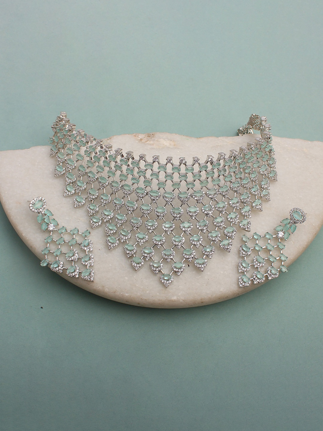 

Mirana Rhodium-Plated Cubic Zirconia-Studded Jewellery Set, Silver